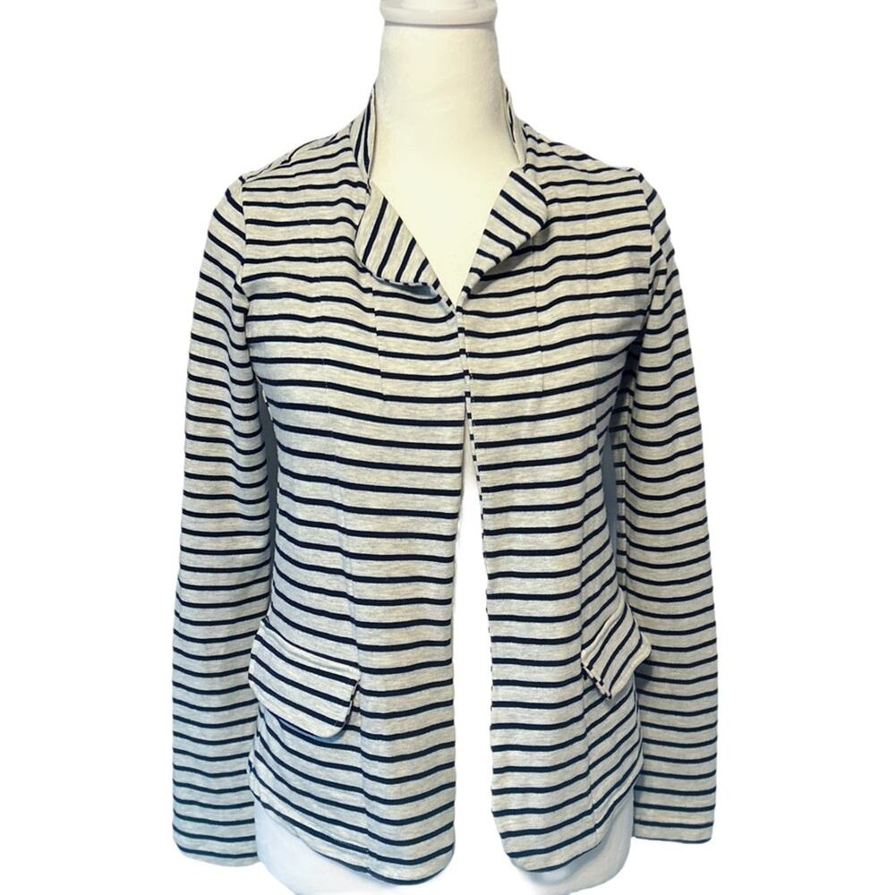 Anthropologie Dolan Nautical Gray‎ Navy Blue Striped Blazer Jacket Size Small